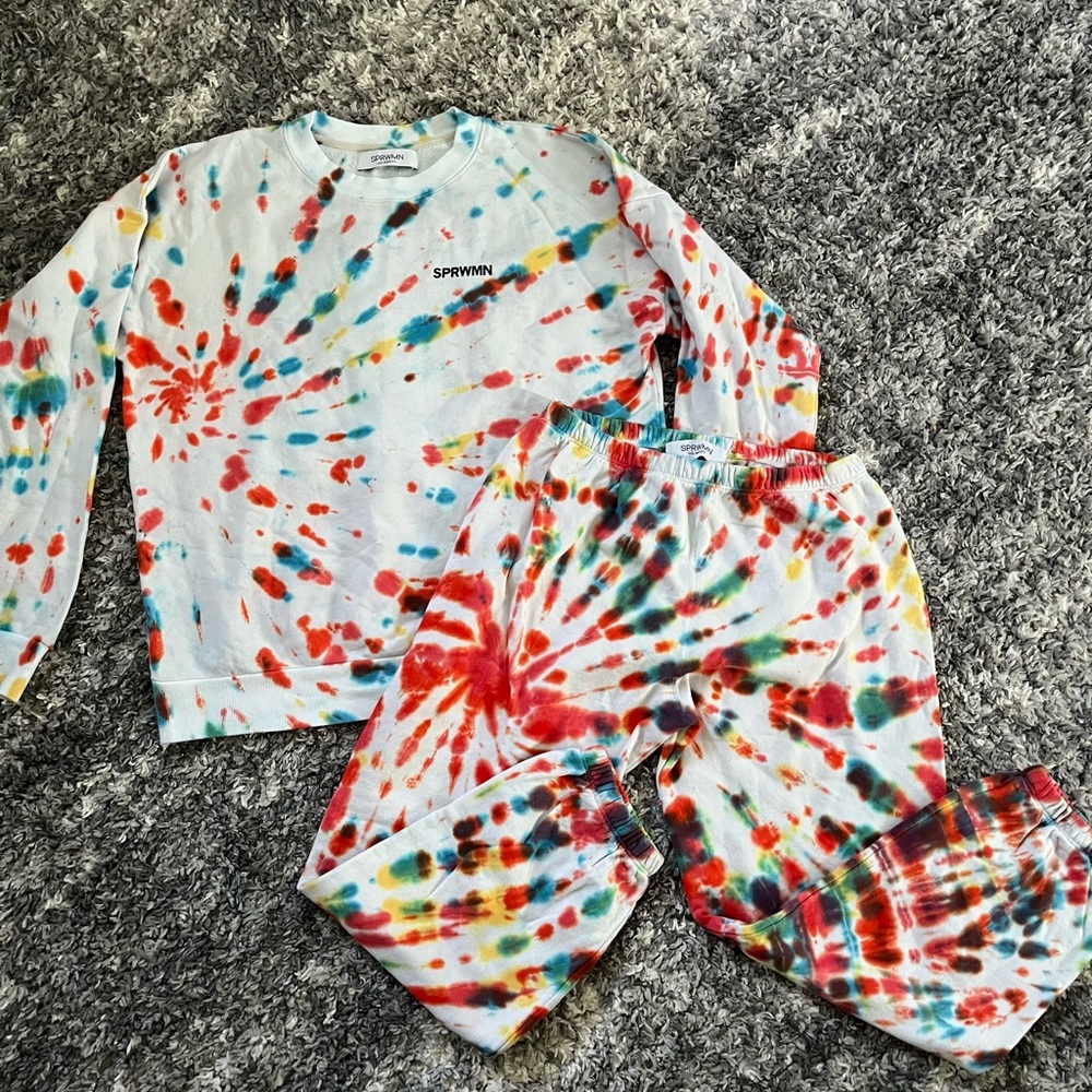 SPRWMN Women’s Tie Die Crewneck sz XL And Sweatpants sz L Bundle